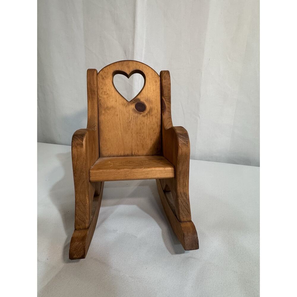 Heart Vintage Hand Crafted Solid Wood Rocking Chair Doll Size 10.5 X 7